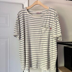 HAMMIES off white blue striped cotton terry cloth boxy short sleeve tee t-shirt
